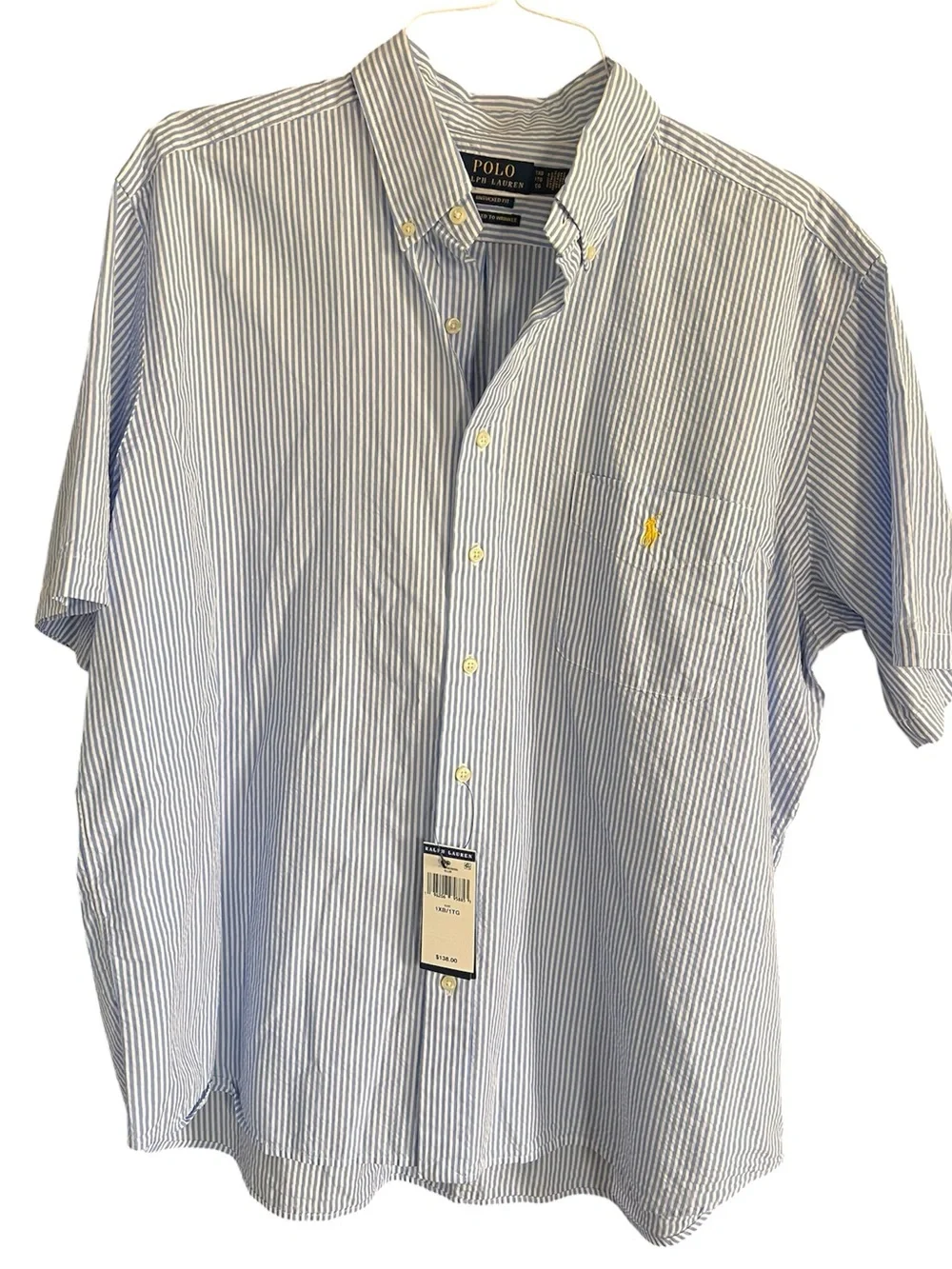NWT Polo Ralph Lauren Men’s Seersucker Untucked Fit Short Sleeve Button Down 1XB